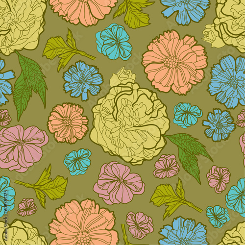 Vector seamless vintage floral botany pattern