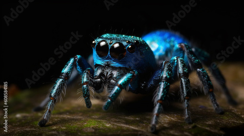 A spider is in the water with a blue background.generative ai