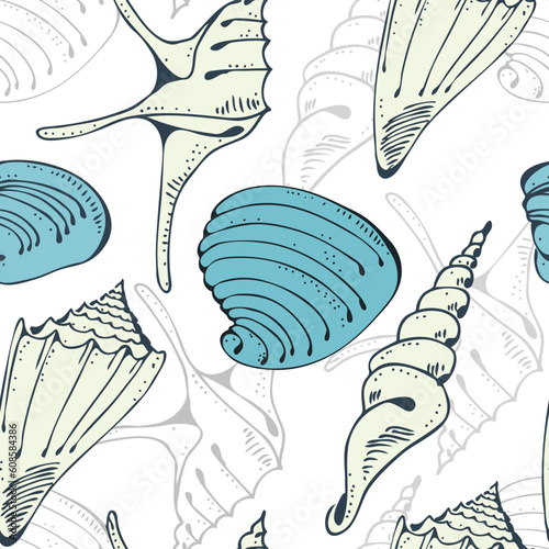 Vector background from shells on a white