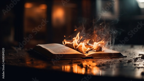 A book with a fire burning on it.generative ai