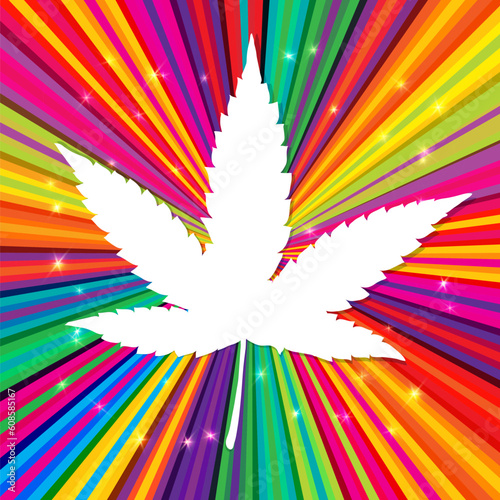 Cannabis leaf on abstract psychedelic background, vector, EPS10