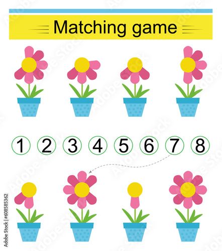 Math activity for kids. Matching game. Developing numeracy skills.