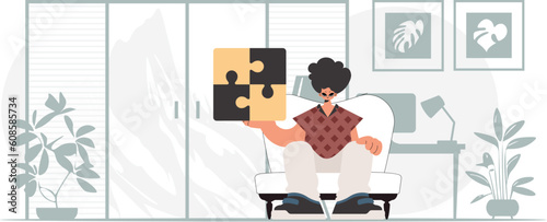 The individual is holding a trance. Collect work subject. Trendy style, Vector Illustration