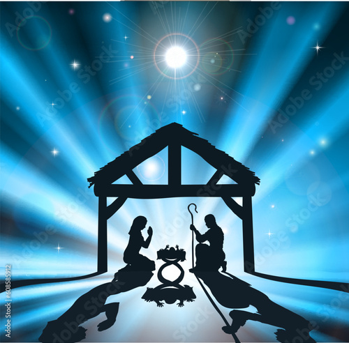 Christian Christmas nativity scene of baby Jesus in the manger with the virgin Mary and Joseph