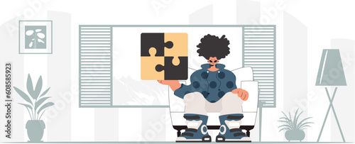 The individual is holding a trance. Collect work subject. Trendy style, Vector Illustration