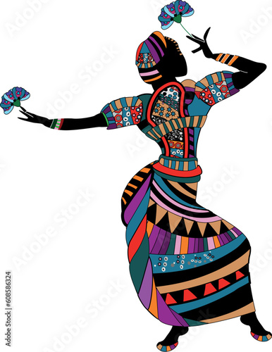 woman in ethnic clothes dancing with flowers
