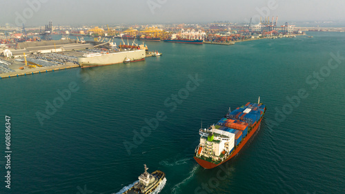 cargo container ship carrying in sea to import export goods and distributing products to dealer and consumers across asia pacific worldwide, global business and industry delivery service 