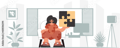 The unending woman is holding a overpower. Collect work subject. Trendy style, Vector Illustration