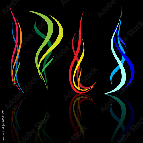Set of abstract fire isolated on black background for design