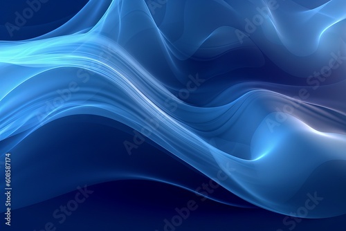 abstract blue background with flowing, smooth lines that shimmer and shine. Generative ai © Nob