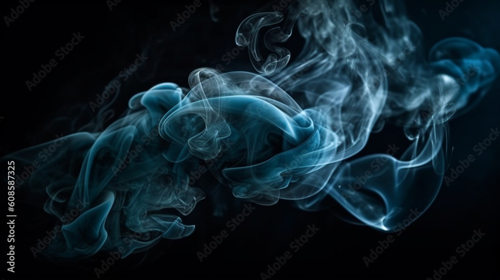 Fototapeta premium A blue smoke is shown against a black background.generative ai