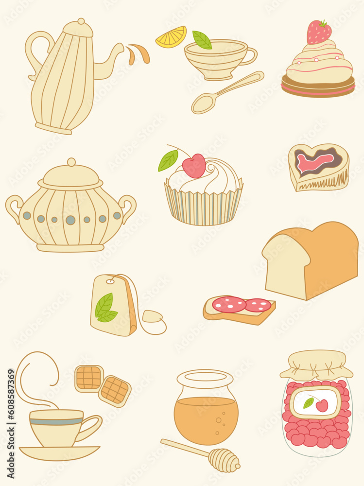 set of coffee and tea doodles set of coffee and tea doodles