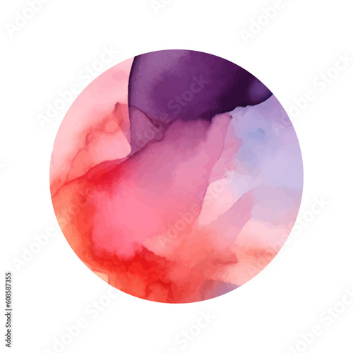 Vector watercolor stain circle abstract isolated hand drawn paint pink red purple round
