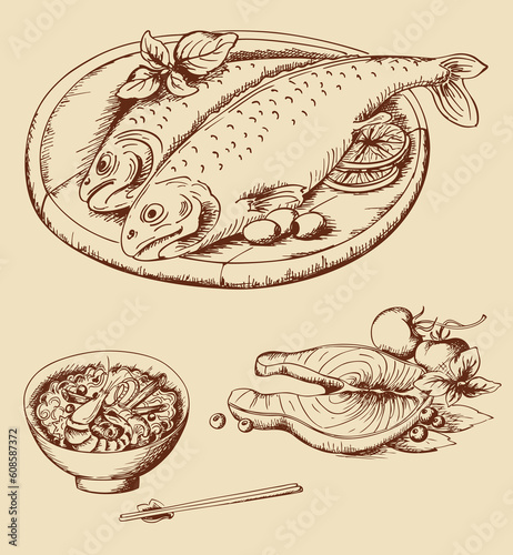 vector hand drawn vintage seafood