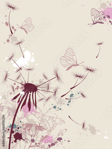 vector floral background with dandelion and butterfly