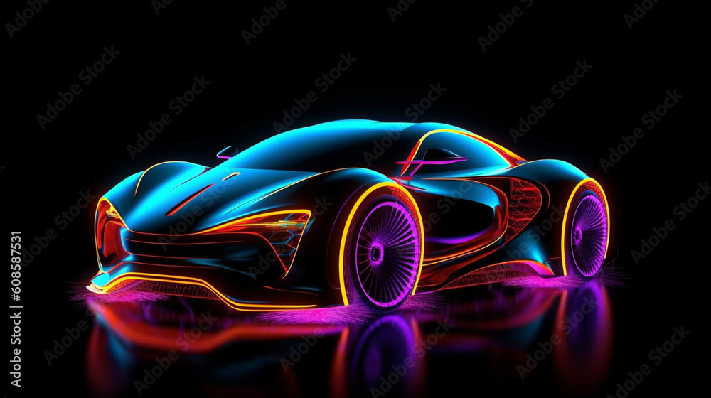 A car with neon paint on it is painted in neon colors.generative ai A car with neon paint on it is painted in neon colors.generative ai