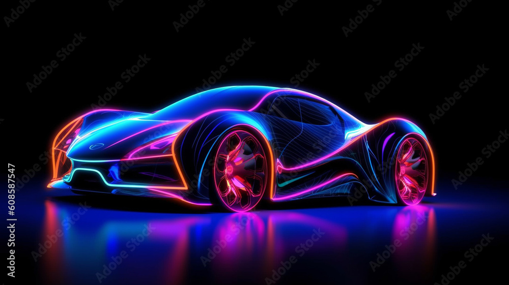 A car with neon paint on it is painted in neon colors.generative  ai