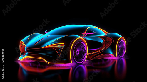 A car with neon paint on it is painted in neon colors.generative  ai © S...