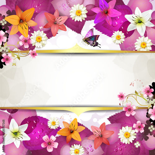 Background with flowers and butterflies