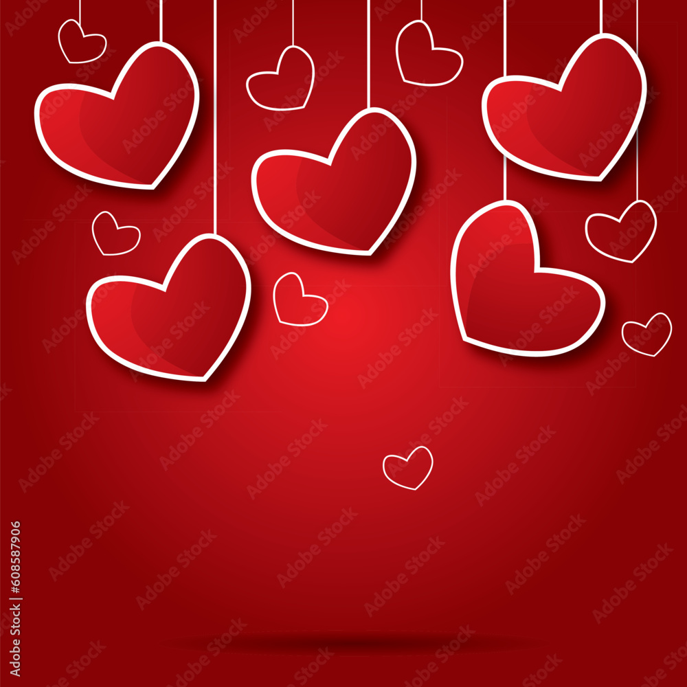 valentine card with hanging hearts. vector illustration eps10