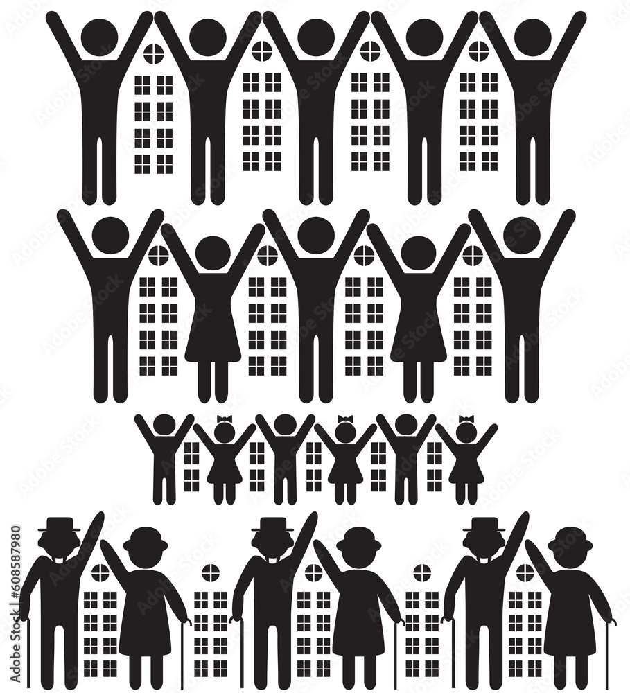 Abstract people, vector house, building illustration. Realty concept. Real estate background. Urban, family illustration