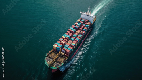 A container ship is sailing in the ocean.generative ai © S...