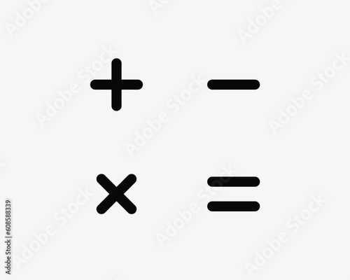 Math Icon Plus Minus Multiply Equal Sign Symbol Add Subtract Multiplication Addition Subtraction Black Artwork Graphic Illustration Clipart EPS Vector