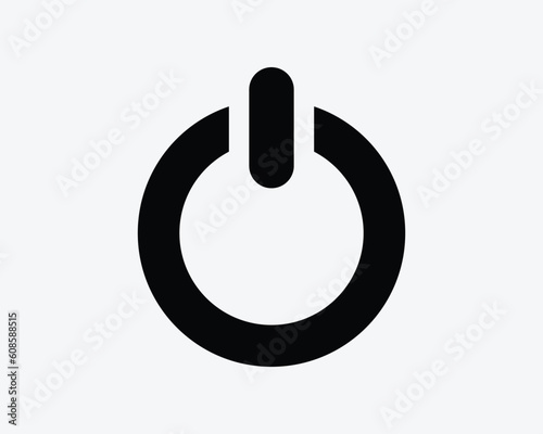 On Off Power Icon. Start Stop Button Switch Computer Shutdown Round Shape Outline Sign Symbol Black Artwork Graphic Illustration Clipart EPS Vector