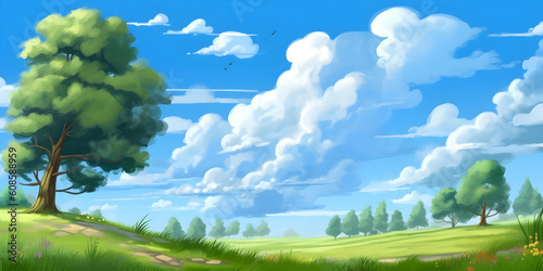 Cartoon landscape painting background, AI generated