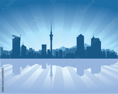 Auckland skyline with reflection in water