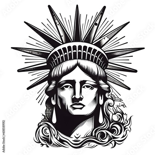 Statue of liberty abstract simple outline illustration, AI generated © Elena
