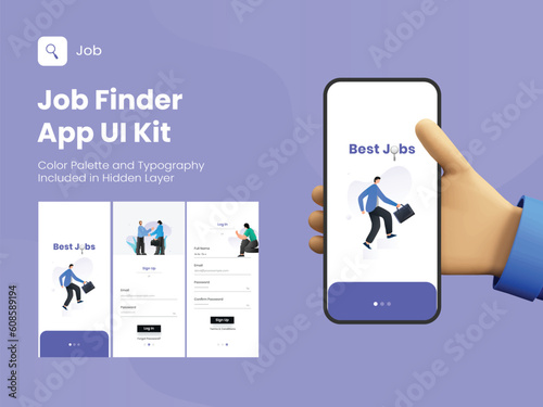 Best Job Seeker or Finder App UI Kit with Multiple Screens for Mobile Application and Responsive Website.