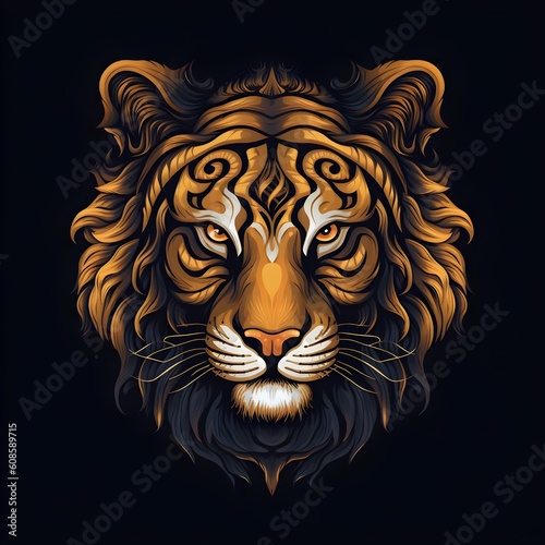 Lion face logo illustration isolated on black background  AI generated