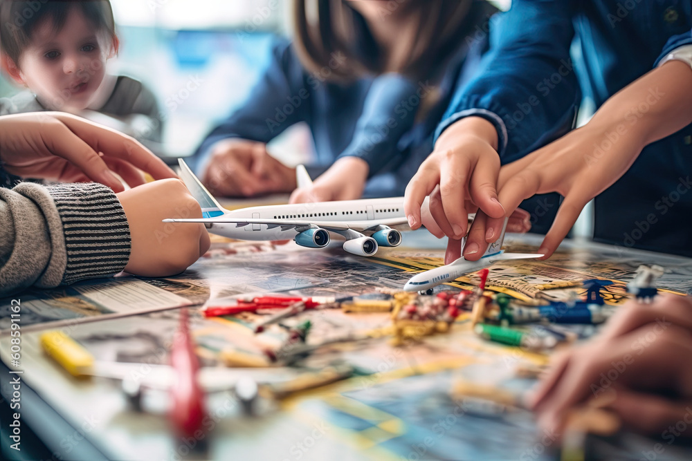 The happy time of making model aircraft; parents and children get along with each other