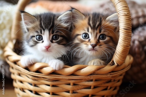 Two cute kittens in a basket