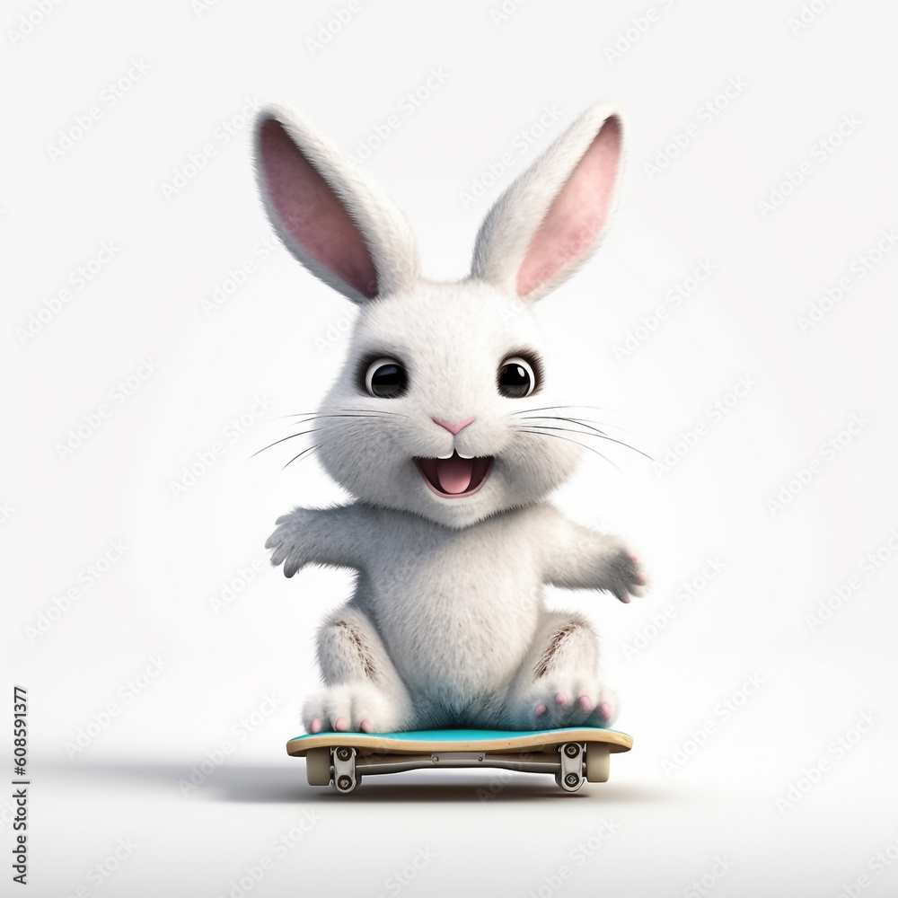 Fototapeta premium 3d cute bunny playing skateboard