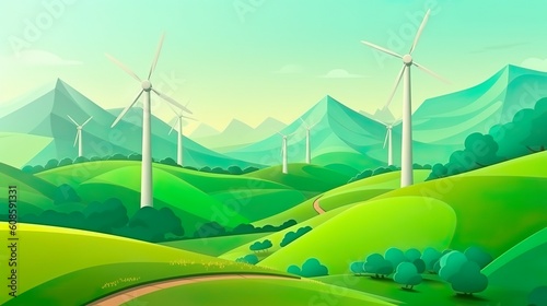 Background windmills. Showcase the rustic appeal of windmills with a banner-style design that captivates viewers. Generative AI.