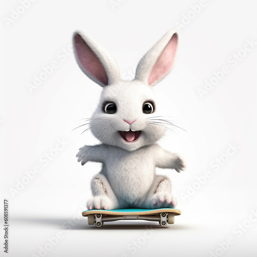 3d cute bunny playing skateboard