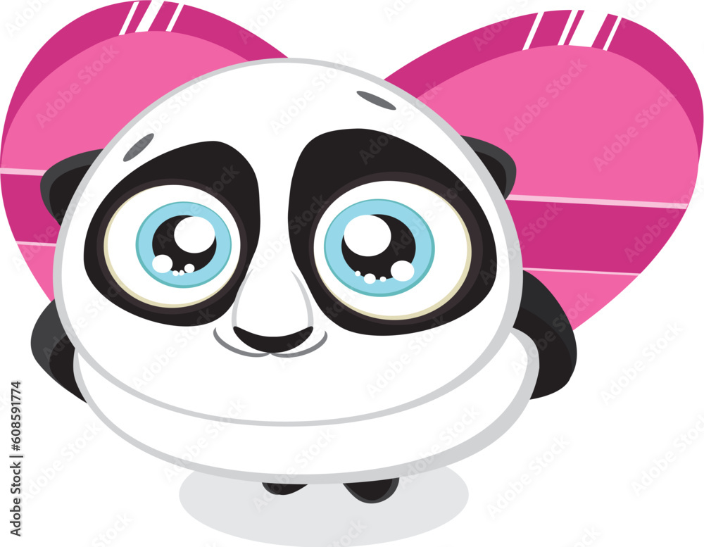 Cute panda hiding heart shaped gift box isolated. Vector eps8 Cute panda hiding heart shaped gift box isolated. Vector eps8