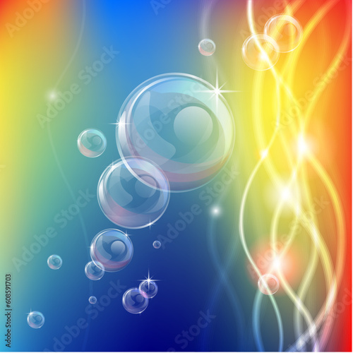 An abstract background or illustration with bubbles or glass balls and glowing lights or fibre optic cables