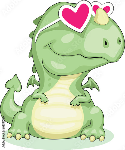 Cartoon dragon in pink glasses isolated. Vector eps8