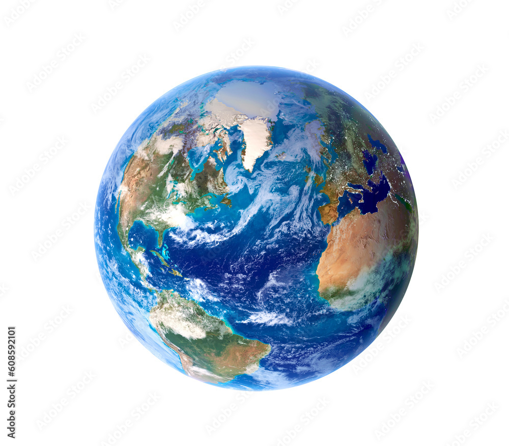 Blue planet earth Atlantic ocean zone. isolated on white background. Clipping path. Elements of this image furnished by NASA.