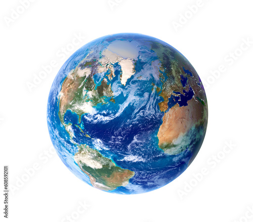 Fototapeta Naklejka Na Ścianę i Meble -  Blue planet earth Atlantic ocean zone. isolated on white background. Clipping path. Elements of this image furnished by NASA.