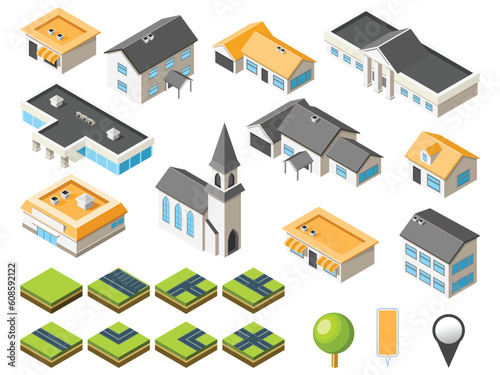 Suburban community isometric city kit