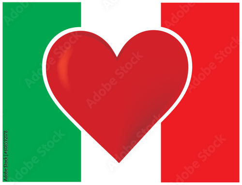 An image of the Italian flag, with a big red heart at the centre.