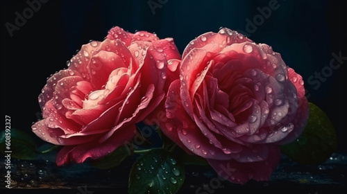 Pink roses on a black background.generative ai