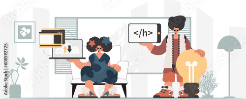 A collect of SEO stars. Synchronization and security of information capacity concept. Trendy style, Vector Illustration