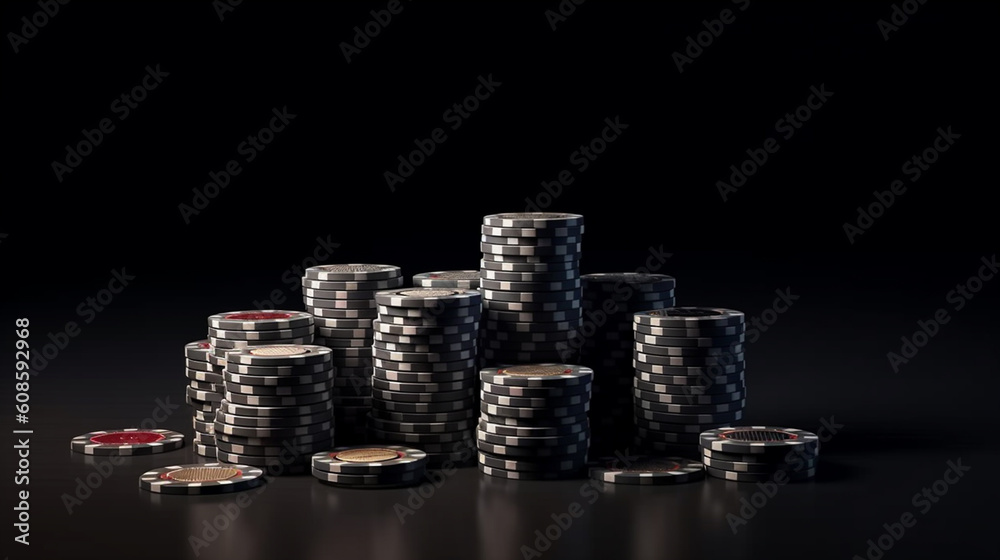 A stack of poker chips on a black table.generative ai A stack of poker chips on a black table.generative ai
