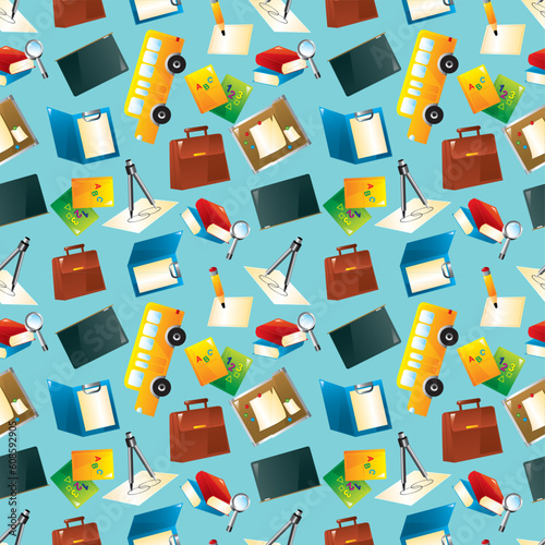 Cartoon school icons seamless pattern