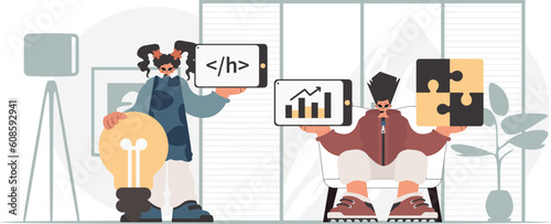 A collect of SEO stars. Synchronization and security of data capacity concept. Trendy style, Vector Illustration